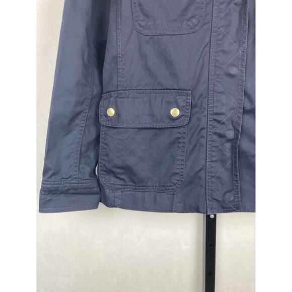 J. Crew Resin-Coated Twill Field Jacket with Hood XS Navy Blue Pockets Full Zip - Picture 4 of 12